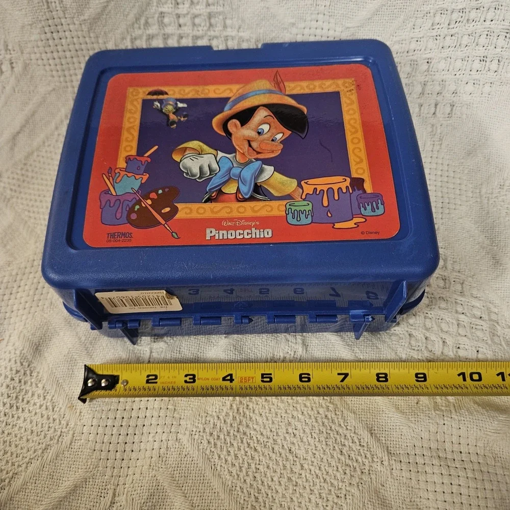 Vintage Disney Pinocchio Plastic Thermos Lunch Box Blue 90s Kidcore Handle